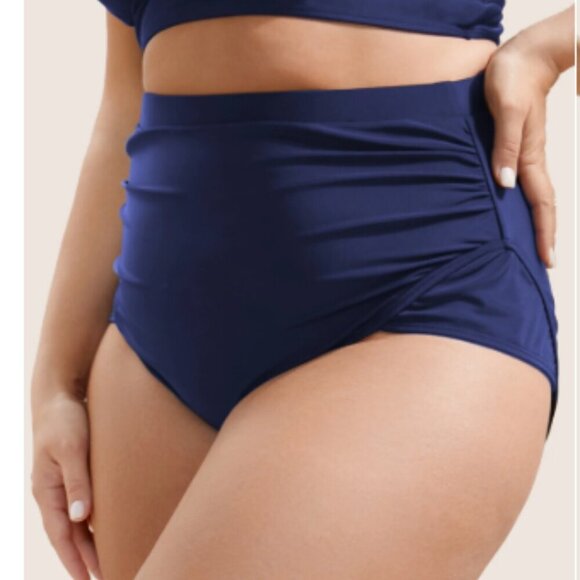BloomChic Plain Patchwork Ruched Swim Bottom - Picture 1 of 5